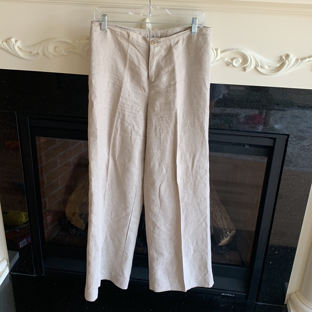 Tweeds Linen Pants Womens 10 Straight Leg Khaki Tan